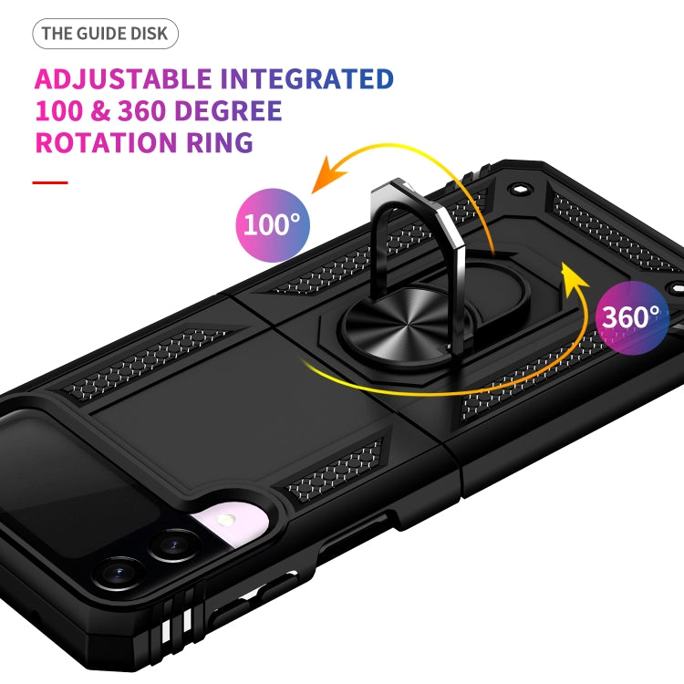 Samsung Galaxy Z Flip3 5G case made of TPU and PC, featuring a shockproof design and a 360-degree rotating holder.